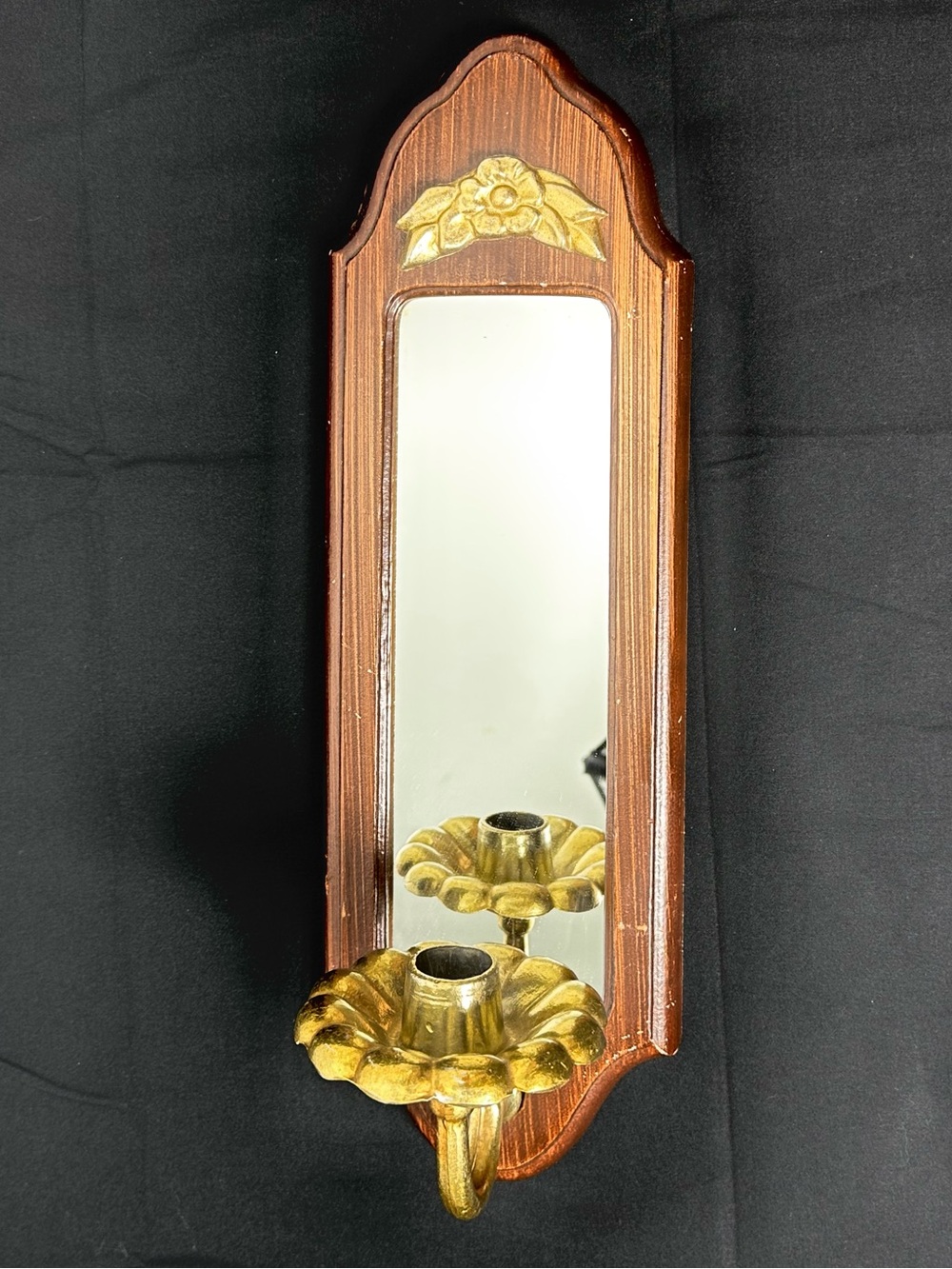 Vintage Wall Mirror with Gold Floral Accent and Candle Holder